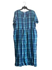 Only Necessities 1X Seersucker Lounger Dress Blue Plaid Muumuu Comfort Relaxed