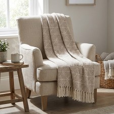 Cotton Geometric Throw Extra Large Natural Tassel Sofa Bed Chair Blanket 228x254