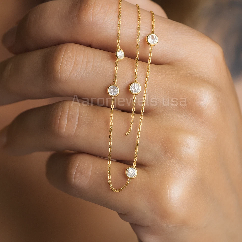 Conjunto de bisel collar de estación de diamantes cultivados en laboratorio IGI 2,00 quilates | oro amarillo de 14 quilates de 18 pulgadas Foto 4 de 4