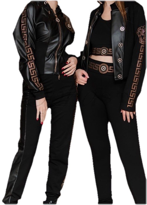 Versace Black Gold Geometric 2 Piece Jacket Pants Set with Gold Button Accents thumbnail 2