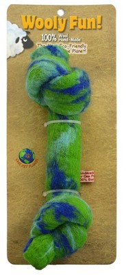 One Pet Planet Wool Knotted Bone Chew Toy, 8.5-Inch, Green,Dog Chews & Treats