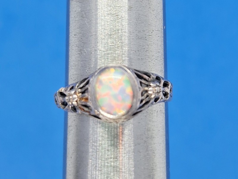 Sterling Silver Ring With An Opal Size 7.25, Unbranded