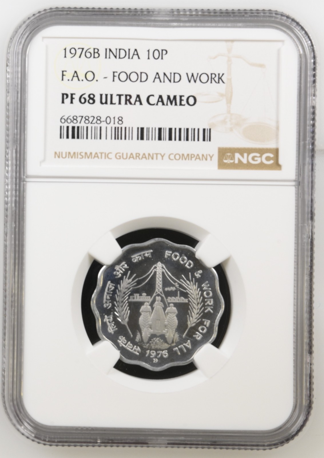 India 10 Paise 1976B FAO Food & Work NGC PF 68 Ultra Cameo