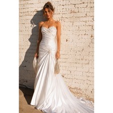 Vintage Mori Lee White Satin Wedding Dress Beaded Corset Mermaid Bridal Gown 4-8