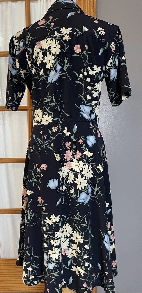 Vtg Schrader Women’s Floral Dress 4P Black Button Up Cottage Whimsigoth Romantic - Image 4 of 4