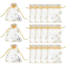 Organza Bags, 100 Pcs 2.8 x 3.5 Inch Butterfly Mesh Candy Pouch, Gold Silver