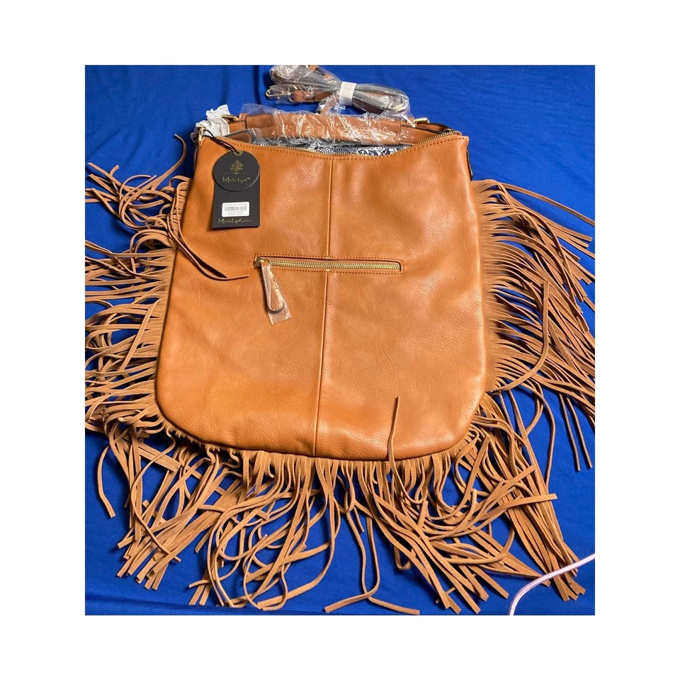 NUEVO Moda Luxe Marrón Grande Hobo Bandolera Bolso de Mano Cartera Flecos Cuero Poliure Foto 2 de 4