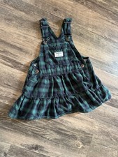 Oshkosh B'Gosh Green Plaid Skirt Overall Dress Girls Size 24M Toddler Kids