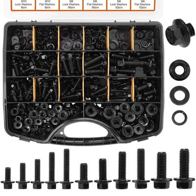 384 Pcs Metric Flange Bolt Assortment Kits, M6x1.0, M8x1.25, M10x1.5 Bolts(12mm