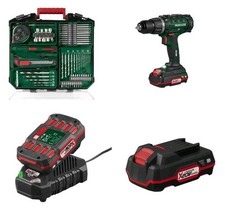 Parkside 20v Cordless Drill Driver Set 2 X Battery And Charger and accessories