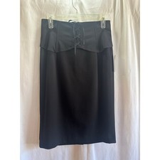 Worthington Lace Up Corset Style Black Midi Skirt Size 6 NWT