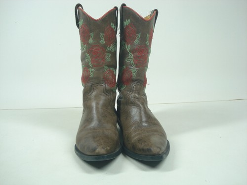 MAG Western Brown Leather Cowboy Boots Women's Size UK 5 EU 38 Embroidered Roses - Picture 3 of 17