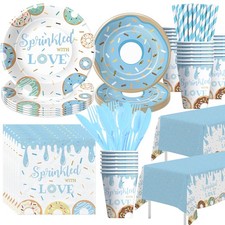 Juego de vajilla Blue Donut Sprinkled With Love Baby Sprinkled para 24 invitados