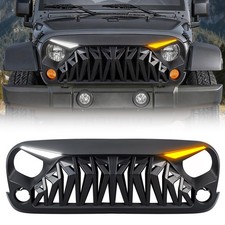 Front Shark Grille W Eyebrow Drl Turn Single For 2007-18 Jeep Wrangler Jk Jku Front Shark Grille W Eyebrow Drl Turn Single For 2007-18 Jeep Wrangler Jk Jku