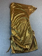 Shein Dress Women Small Gold Metallic Ruched One-Shoulder Bodycon Party Cocktail