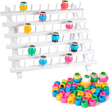 60 Spools Wooden Thread Rack and 48 Pcs Thread Spools Savers/Spool Huggers with