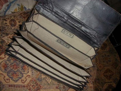 Antique Victorian Leather Wallet Accordian Document File 11 x 4 1/2 Receipts