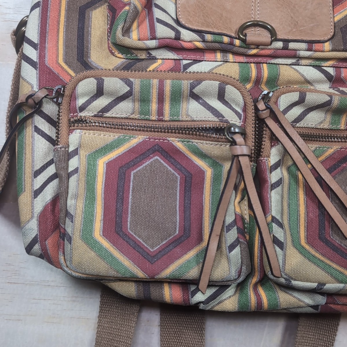 Anthropologie Hayden Harnett Brooklyn NYC Backpack Bag Floral Poppy Turquoise Hayden Harnett Brooklyn NYC Backpack Bag Geometric Pattern  main image 2
