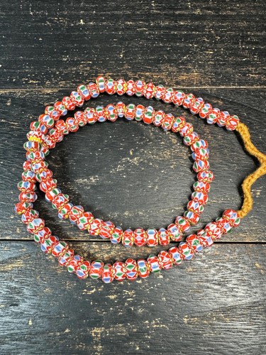 Nepal Chevron Glass Bead Necklace, Multicolor Floral Trade Beads, Handmade Mosa