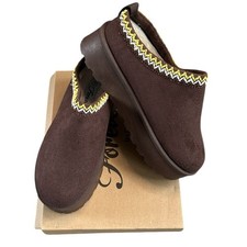 NIB Platform Slip On Clog Slippers Sherpa Faux Fur Lining Chocolate Brown Size 7