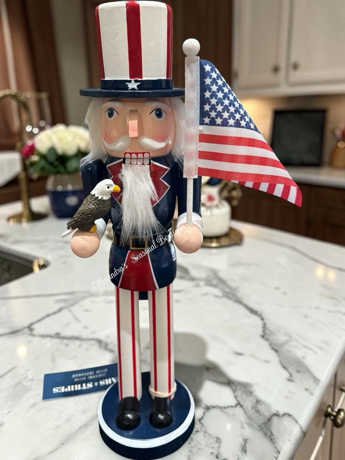 14“ Wooden Stars Stripes Uncle Sam Nutcracker American Flag Bald Eagle New