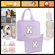 Personalized Hanging Toiletry Bag for Women - Travel Makeup Organizer, Letter K,