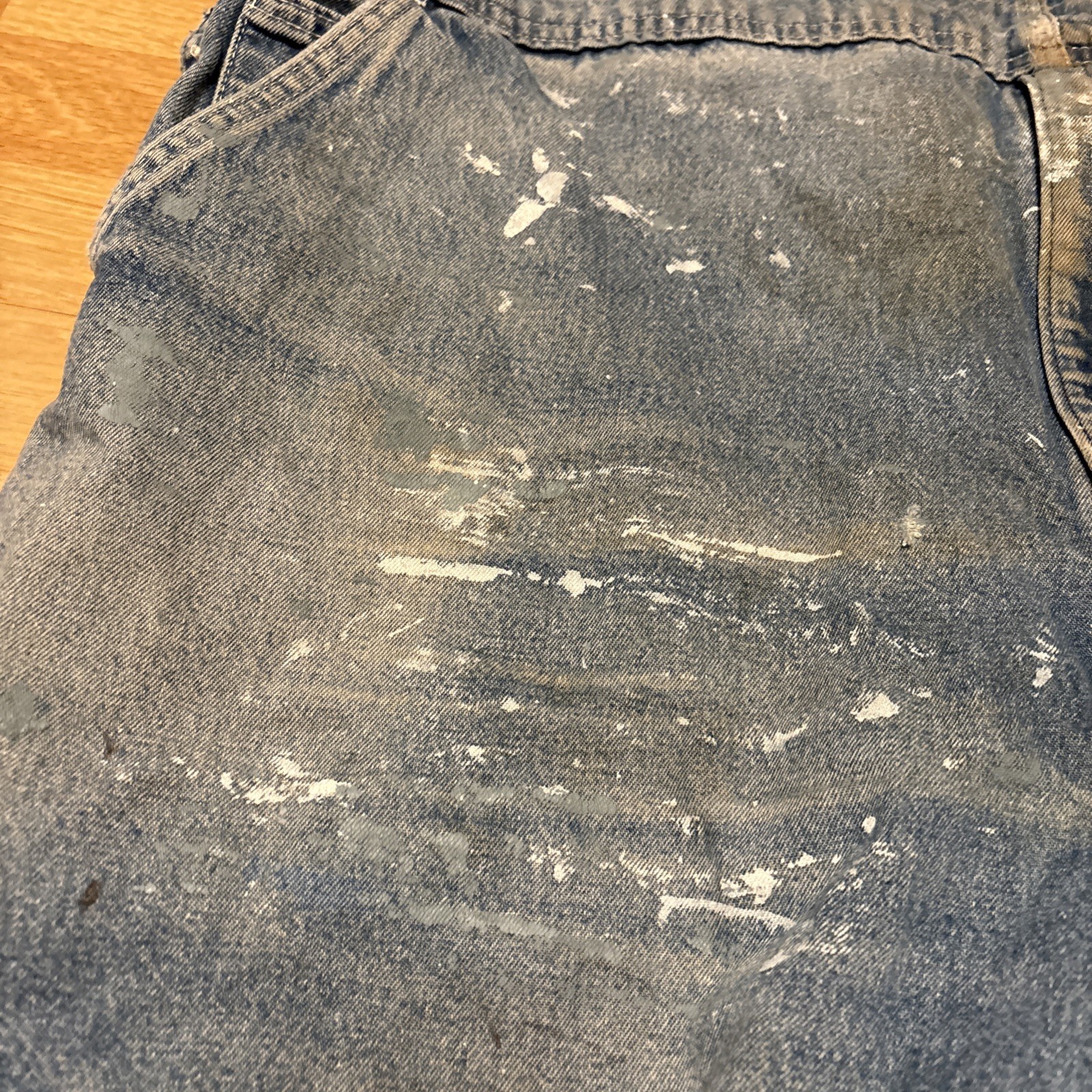 Carhartt R07 DST Mens Denim Jeans Carpenter Overalls Sz 48 X 26 Blue Distressed