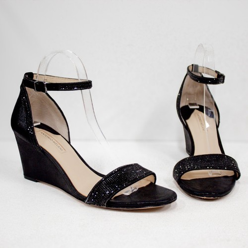 Antonio Melani Black Embellished Sparkly Ankle Strap Wedge Heel Sandals -Size 9M - Picture 3 of 11