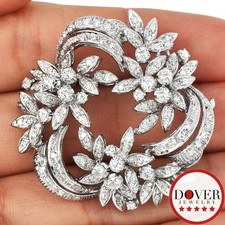 Estate 2.19cts Diamond 17K White Gold Cluster Wreath Brooch Pin 17.1 Grams NR