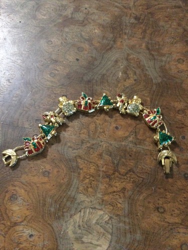 Christmas Gold Tone Metal Slide Charm Bracelet Fashion Jewelry 7in