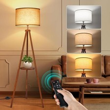 OUTON Solid Wooden Tripod Floor Lamp Bulb Included Standing Lamp with Remote