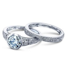 1Ct White Round Bezel Set Bridal Wedding Anniversary Ring Set Solid 925 Silver