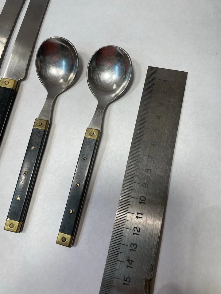 Französisches Besteck Vintage Schwarz Mit Messing, Edelstahl  - Bild 2 von 4