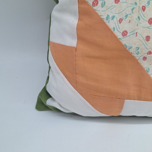 Vintage May day basket pieced quilt throw pillow cotton corduroy country cottage - Picture 4 of 7