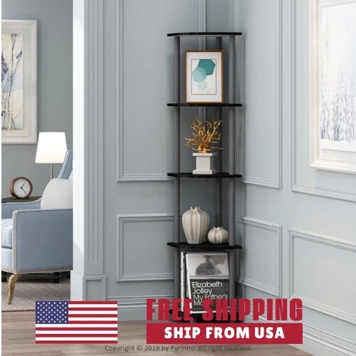 Furinno 5-Tier Corner Display Rack in French Gray & Black