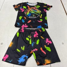 Black Multicolored Dinosaur Print 2 Piece Set Boys Size Small NEW