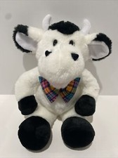 Commonwealth Black And White Cow With Plaid Bow Tie 15  Plush Stuffed Animal