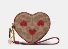 Coach card case CF283 coated canvas heart print wristlet Nwt Stock Photo Only