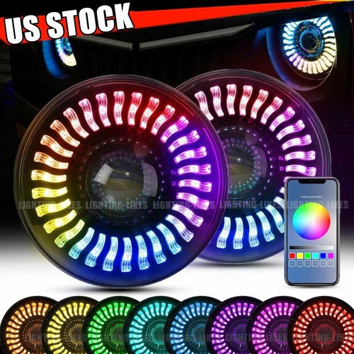 7" 3D RGB Halo LED Headlight Chasing Demon for Jeep Wrangler JK TJ LJ 97-2020 - Bild 2 von 12