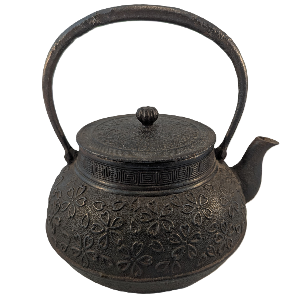 Antique Japanese Nambu Cast Iron Tetsubin Teapot Kettle Sakura