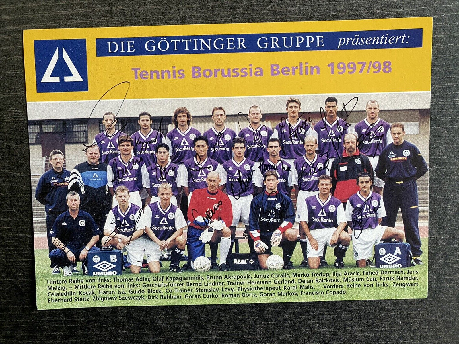 Cromo de Equipo - Tennis Borussia Berlin - Tarjeta Autografiada 1997/98-