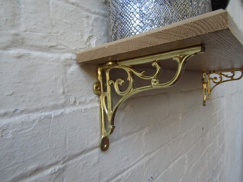 Solid Oak Wood Handmade Shelves Rustic Wooden Shelf Cast Iron Shelf Brackets - Picture 5 of 8