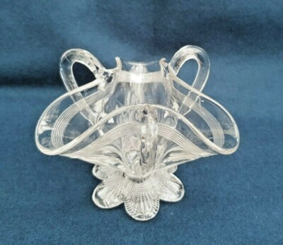 George Davidson Gateshead Clear Pearline tri- handle posy vase circa 1890