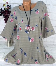 ITALY Shirt Tunika Bluse  Longshirt Top Oversize Baumwolle Druck Taupe XL 44 46
