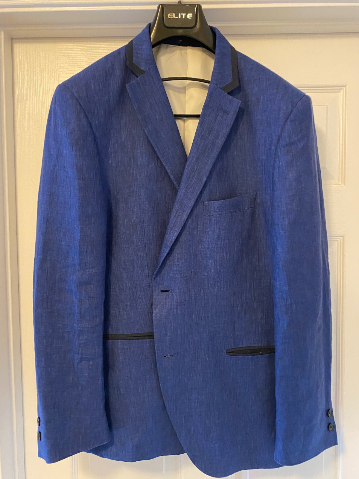 FILA Giacca blazer sportivo uomo blu lino con bordo nero 2 bottoni 44R *Ex Cond*