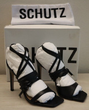 Schutz Women's Sz 10.5 B Black Bryce Leather Strappy Stilettos Pumps 128