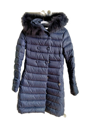  LIU JO Daunen Mantel Winter Jacke Gr. 32 (IT: 38) Kapuze mit EchtFell Blau