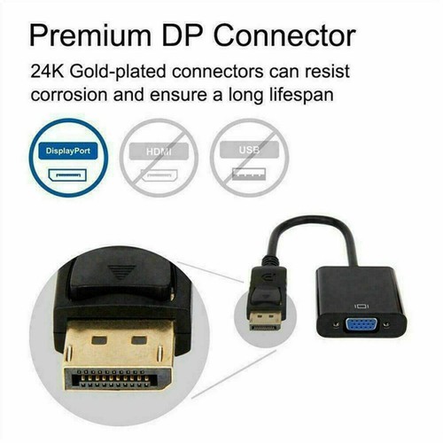 Display Port to VGA Female Video Cable Converter Adapter PC Monitor Desktop 1A8 - Picture 7 of 9
