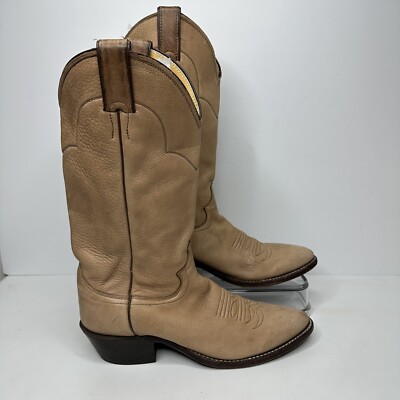 Justin Euro Elk Leather Cowboy Boots Mens Size 8 B Tan Made In USA Boot 1325