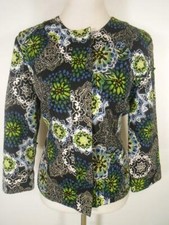 Beautiful Women's Size 1 Chico's Green Blue Floral Lined Button Blazer Jacket